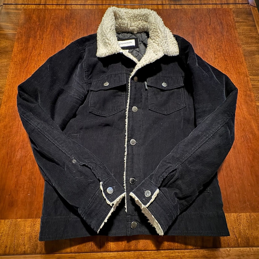 Calvin Klein Men's Small Corduroy Jacket‎ Sherpa Lined Trucker Black Coat S